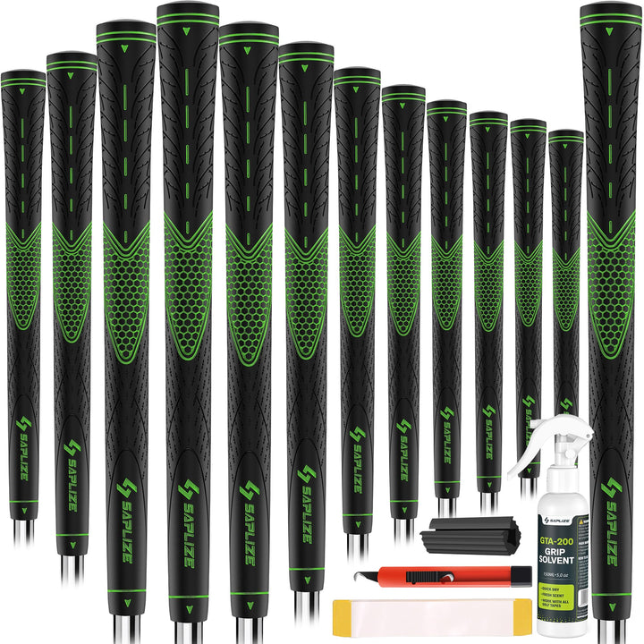 SAPLIZE Golfgriffe 13er-Set mit komplettem Regripping-Kit, Standard / Mittelklasse, Weiss / Grün / R