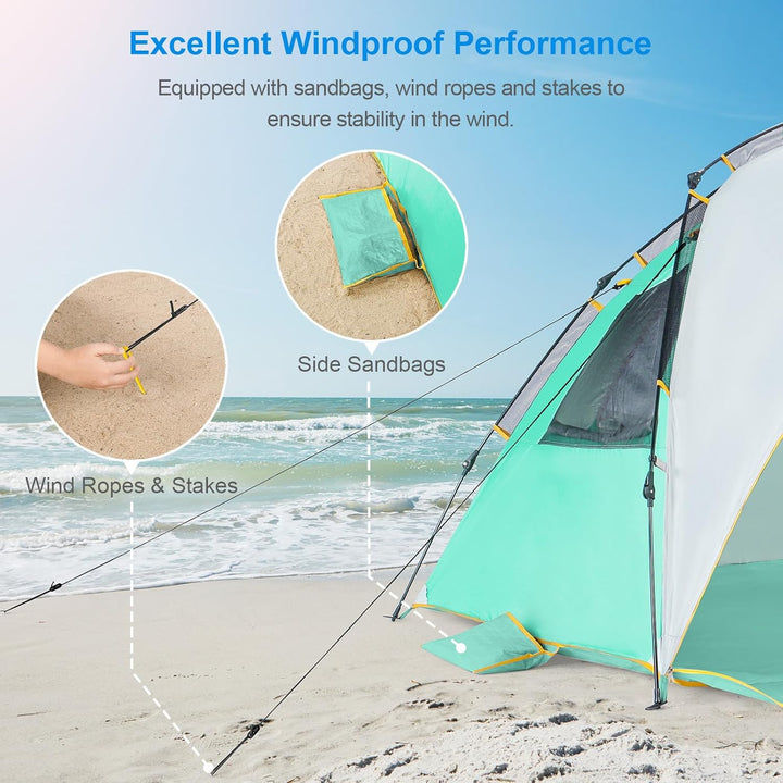 Wolfwise Strandmuschel mit Schnellaufbau für 6-7 Personen – UV-Schutz 50+, Wasserabweisend, Privater