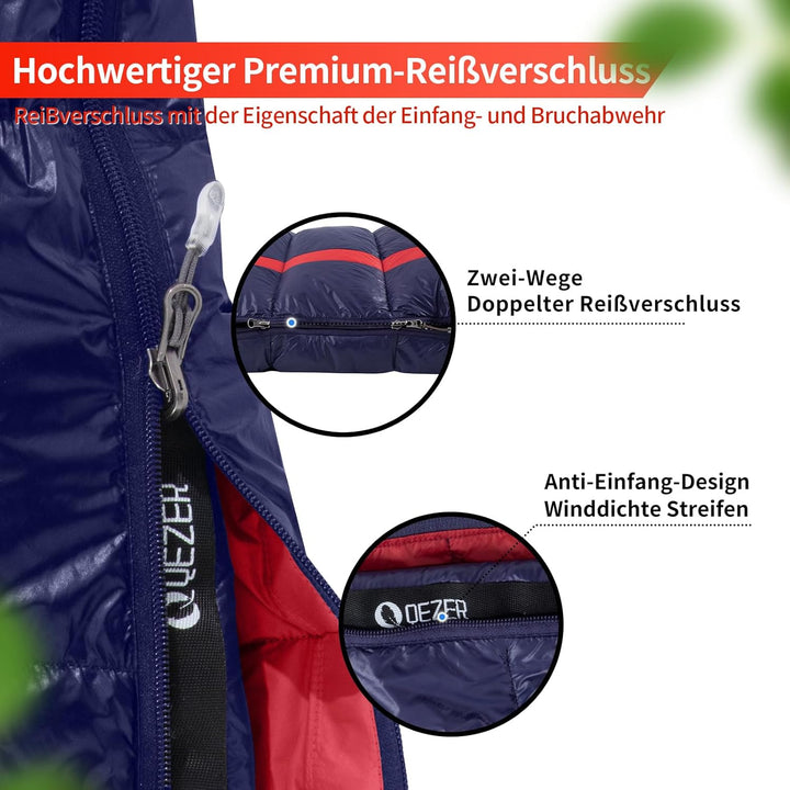 Daunenschlafsack,schlafsack kleines packmass , 600FP+ Premium-Daunen, 12°C bis -24°C, leicht und war