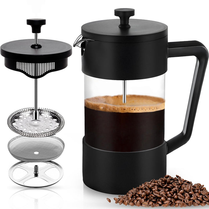 French Press Kaffeebereiter,1000 ml-Glas Kaffeepresse,aus Edelstahlfilter und Hitzebeständiges Glas,
