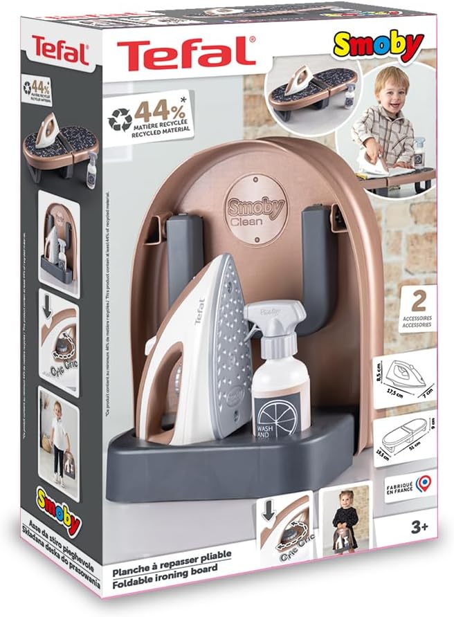 Smoby - Tefal Bügelbrett für Kinder - Faltbare Mitnehm-Spiel-Bügelstation mit Spielzeug-Bügeleisen &