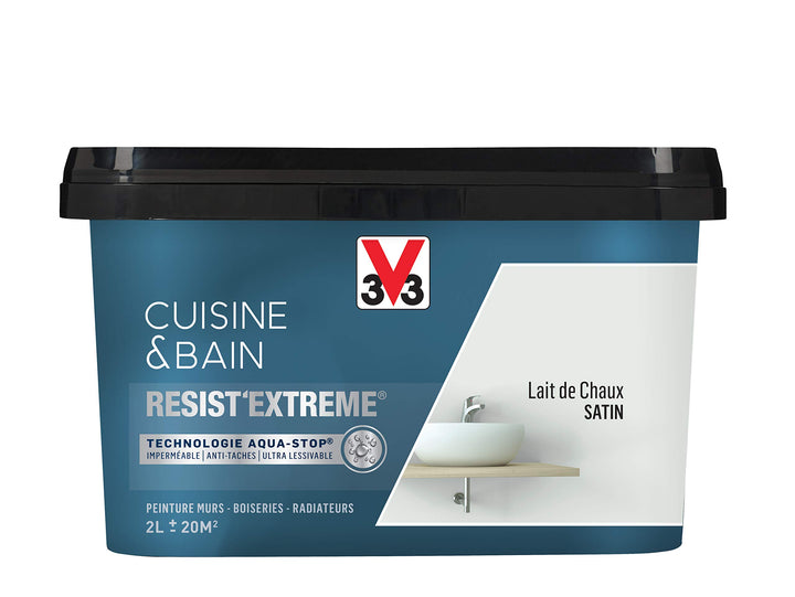 V33 Resist'Extreme® Küchenfarbe für mehrere Oberflächen, einschichtig, Satin, Kalkmilch, 2 l 2 l (Lo