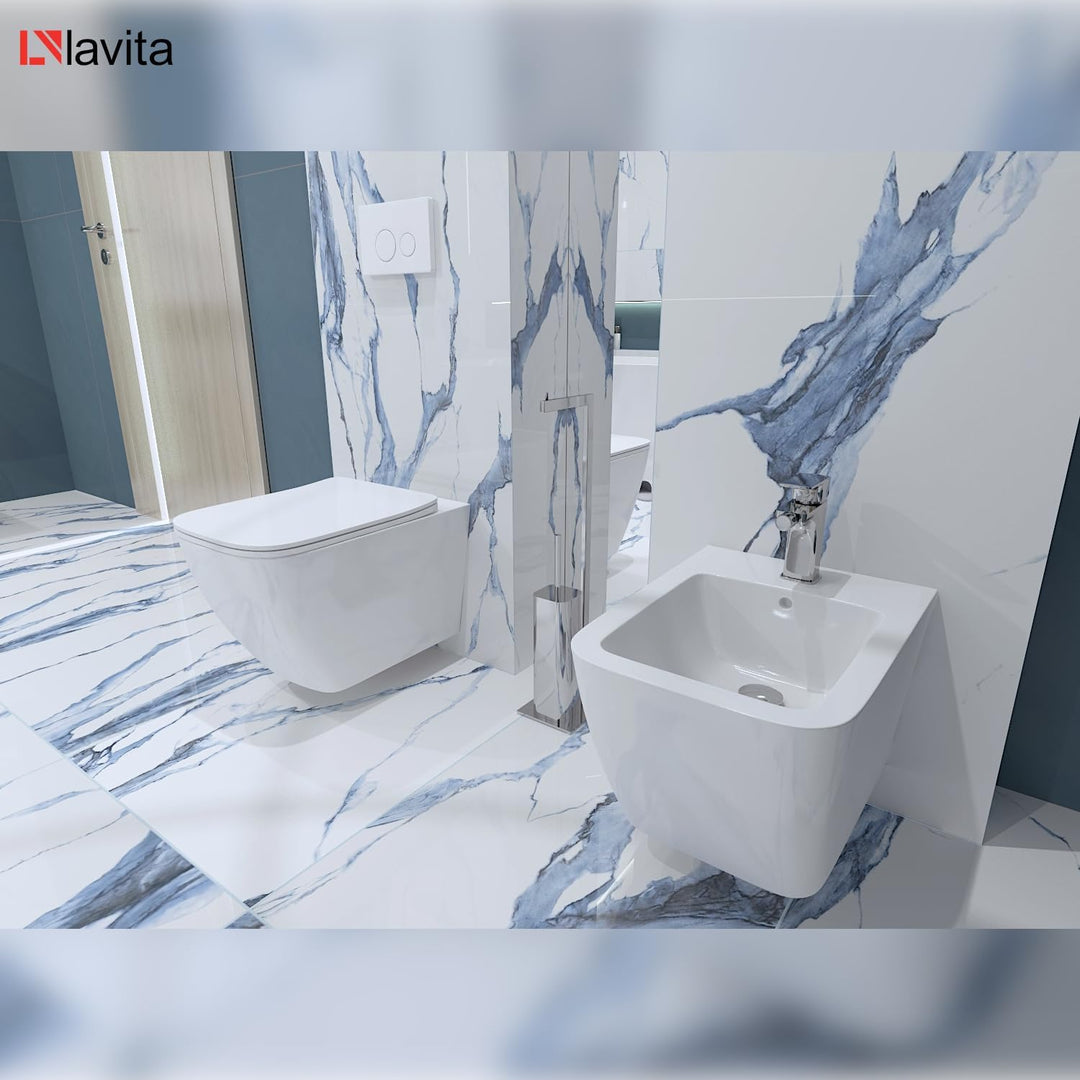 LAVITA Universal Wand Bidet, WC mit Hahnloch und Überlaufschutz aus Keramik 35,5 x 51 x 32,5 cm Sitz