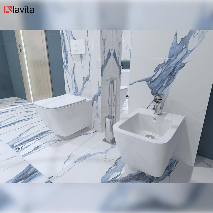 LAVITA Universal Wand Bidet, WC mit Hahnloch und Überlaufschutz aus Keramik 35,5 x 51 x 32,5 cm Sitz