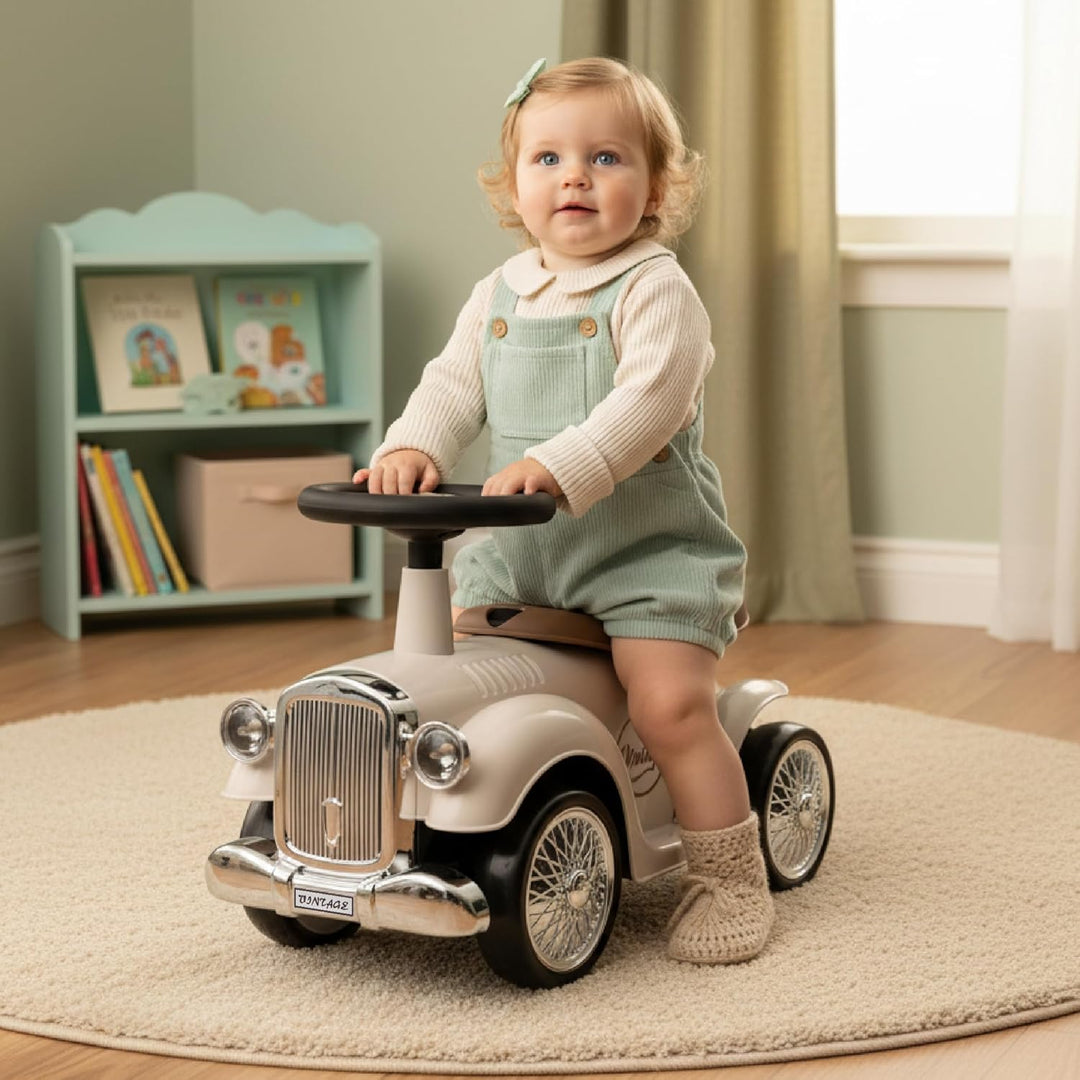 Rutschauto ab 1 Jahr Retro Classic, Rutschauto Indoor, Auto Kinder, Baby Auto, Gehhilfe mit Horn (El