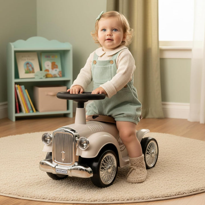 Rutschauto ab 1 Jahr Retro Classic, Rutschauto Indoor, Auto Kinder, Baby Auto, Gehhilfe mit Horn (El