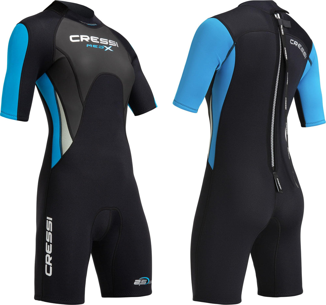 Cressi Med X Lady Shorty 2.5mm - Damen Neopren Shorty Neoprenanzug 2.5 mm M Schwarz/Hellblau/Silber,
