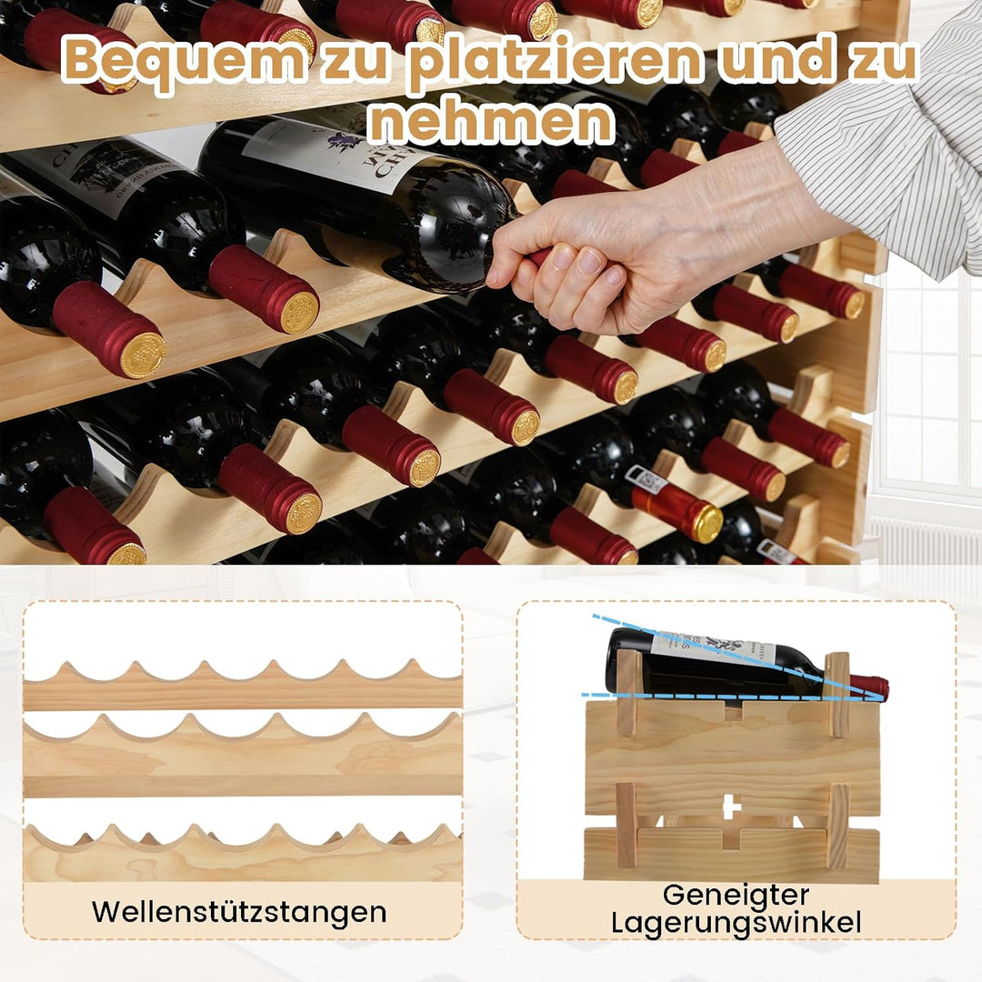 COSTWAY Weinregal Holz stapelbar, Flaschenregal für 108 Flaschen, Weinständer mit 9 Ebenen, Holzrega