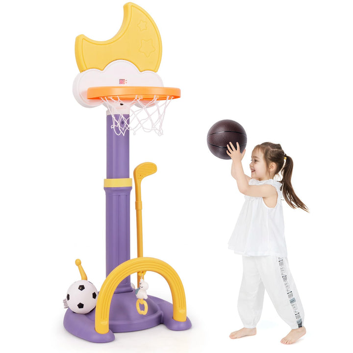 COSTWAY 4 in 1 Kinder Basketballkorb Set, Basketballständer höhenverstellbar mit Basketball &amp; Fussba