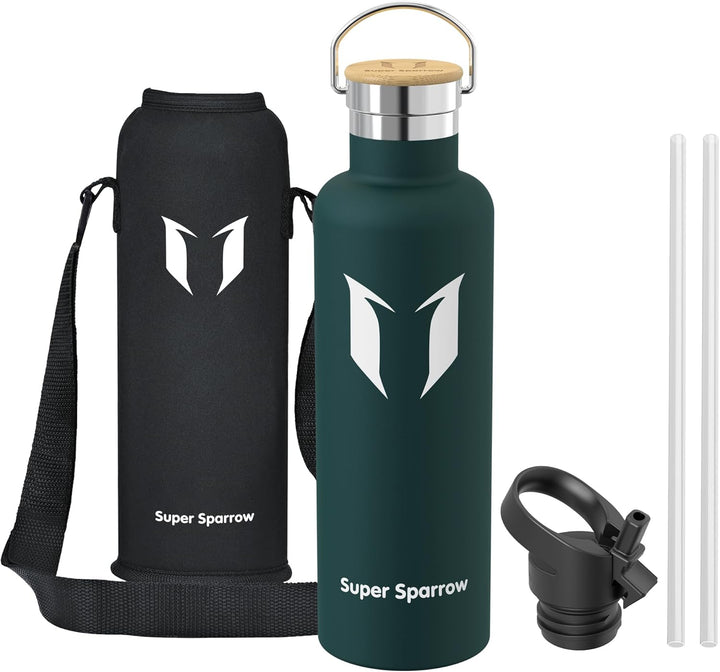 Super Sparrow Trinkflasche Edelstahl - 500ml/750ml/1L - Auslaufsicher Thermoskanne, BPA-Frei Wasserf