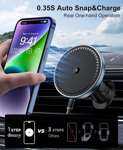 Beeasy 15W MagSafe Autohalterung Ladegerät, Magnet Auto Handyhalterung mit Ladefunktion, Kfz Qi Lade