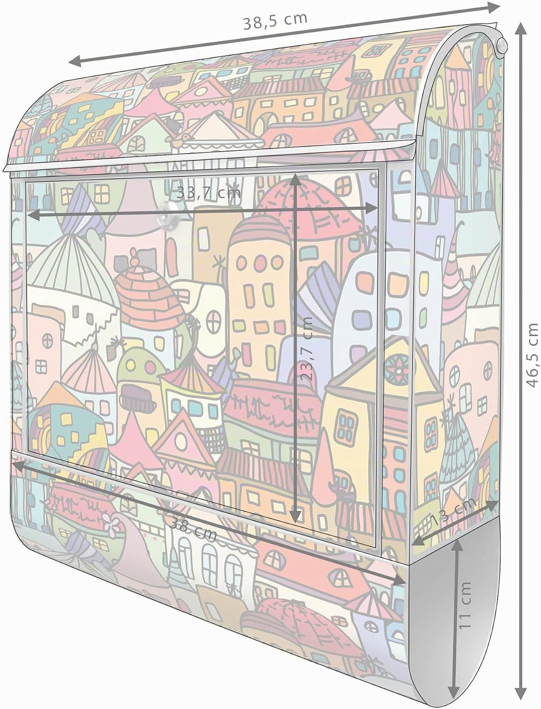 banjado Design Briefkasten personalisiert 38,5x46,5x13cm &amp; 2 Schlüssel - Briefkasten Stahl Weiss Zei