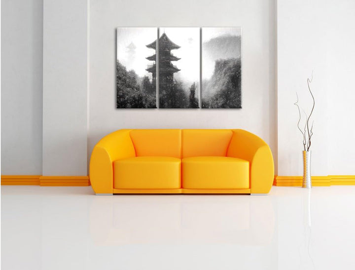 Pixxprint chinesische Häuser Kunst / 3-Teilig/Gesamtmass 120cm Leinwandbild bespannt auf Holzrahmen/