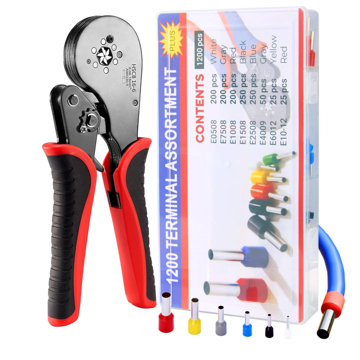 Donken Crimpzange 0.08-16mm² Set, Aderendhülsenzange Crimp Zange Sechskant Presszange mit 1200 Stück