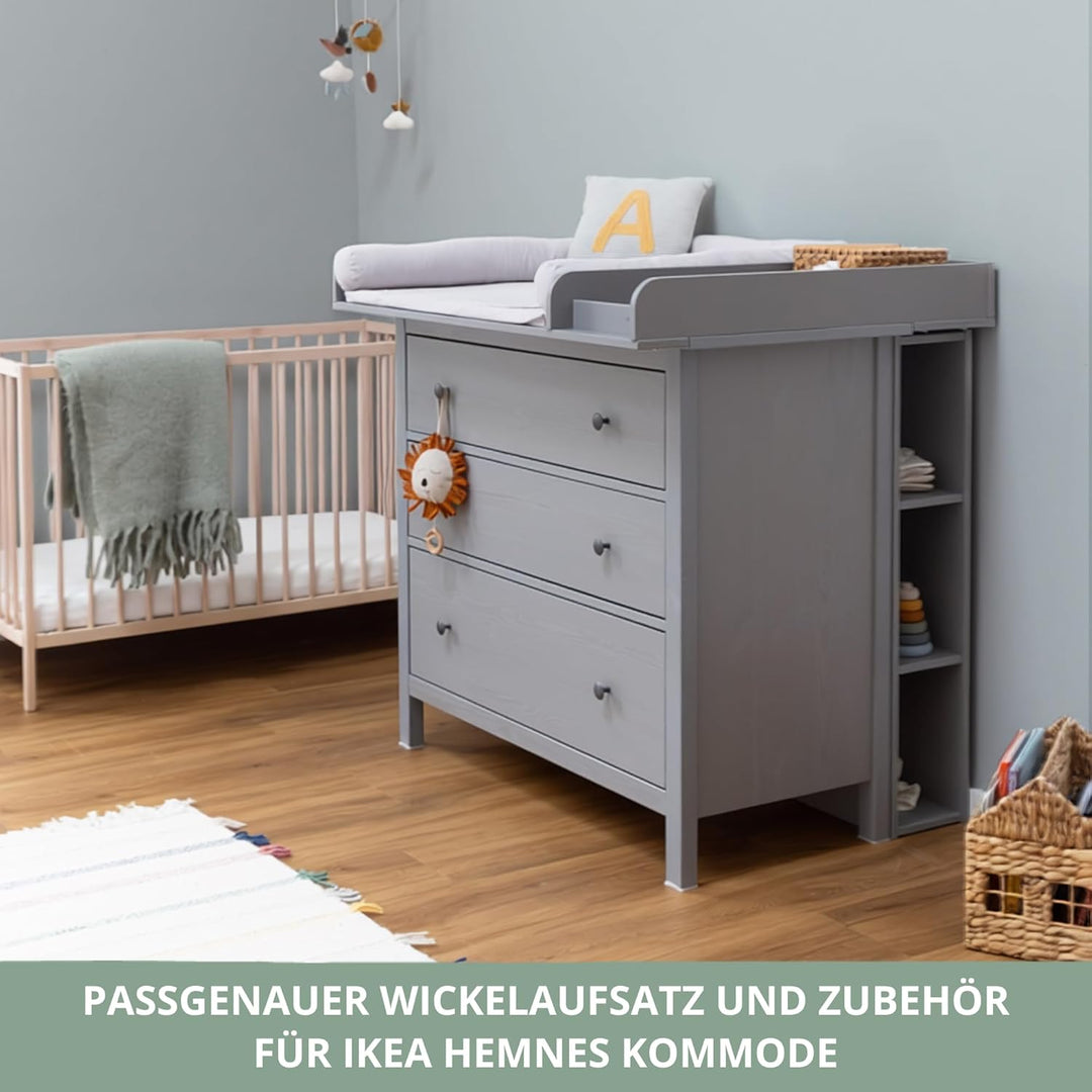 Wickelaufsatz Set für graue IKEA HEMNES 108 cm – mit Wickelaufsatz aus hochwertigem MDF sowie Wickel