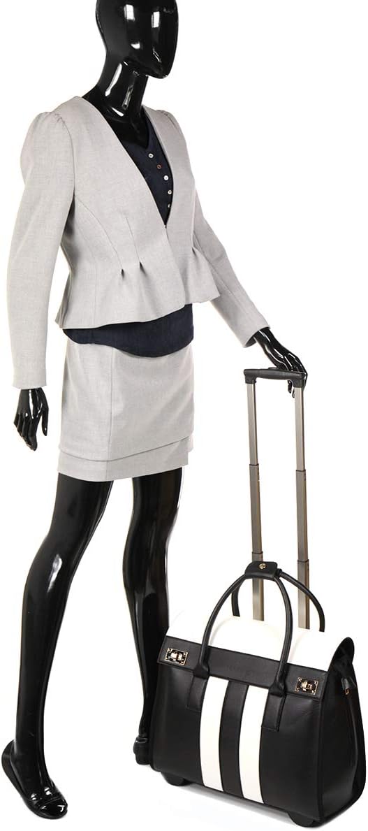 Bowatex Elegante Damen Laptoptasche Akten Trolley auf 2 Rollen Weiss Schwarz