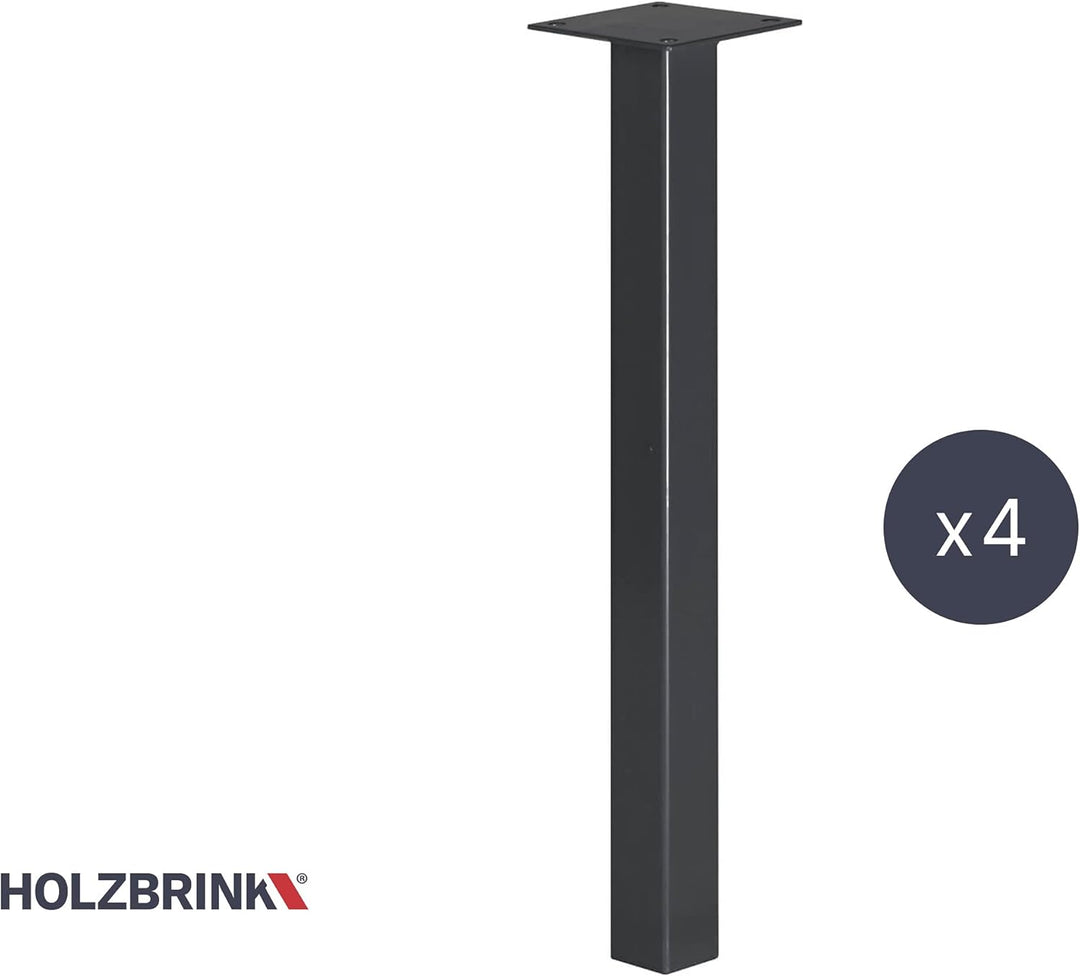 HOLZBRINK Tischbeine Eckig, Möbelfüsse aus Quadratrohr 40x40 mm, Höhe 43 cm, Grau, 4 Stück, HLT-14A-