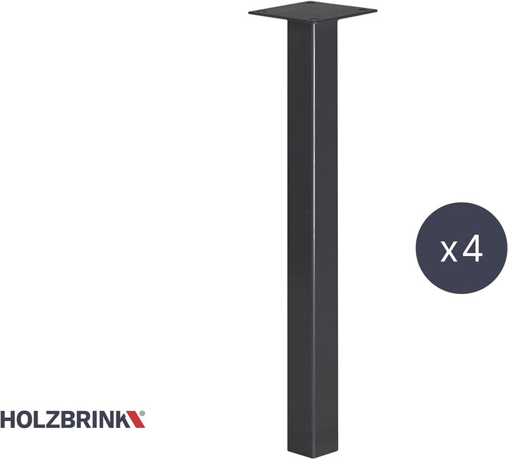 HOLZBRINK Tischbeine Eckig, Möbelfüsse aus Quadratrohr 40x40 mm, Höhe 60 cm, Grau, 4 Stück, HLT-14A-