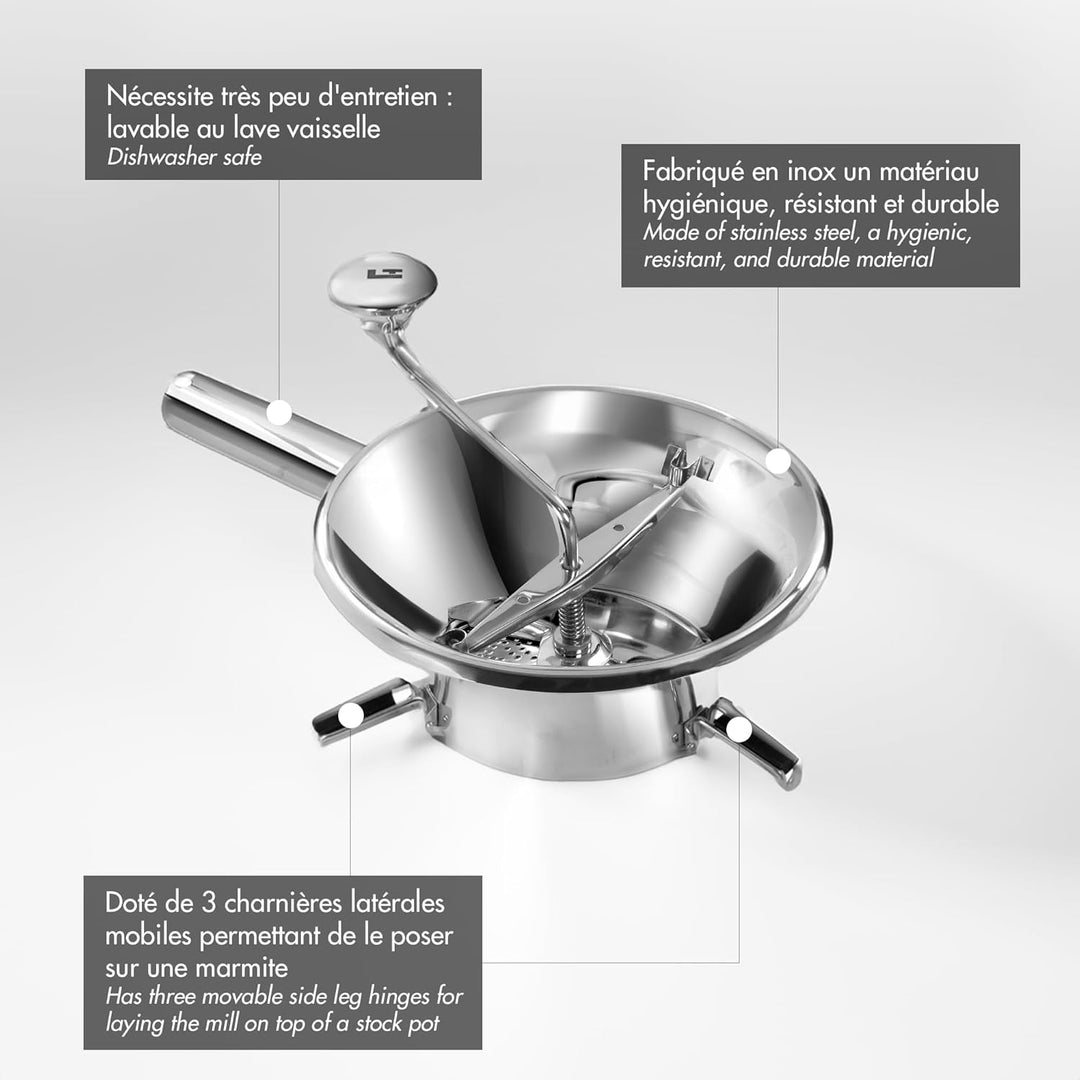 LA BONNE GRAINE - Moulin passe-légumes Ø 24 cm inox - Presse Purée aus Edelstahl - Gemüsemühle - Pür