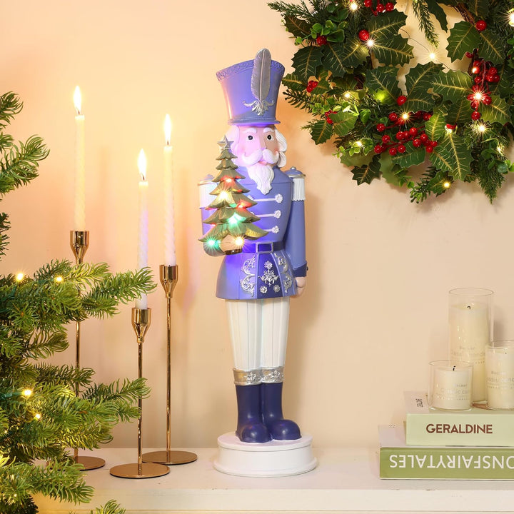 Hometopia Nussknacker Figur 56 cm mit LED, Blau, Polyresin, Weihnachtsdeko, Blau