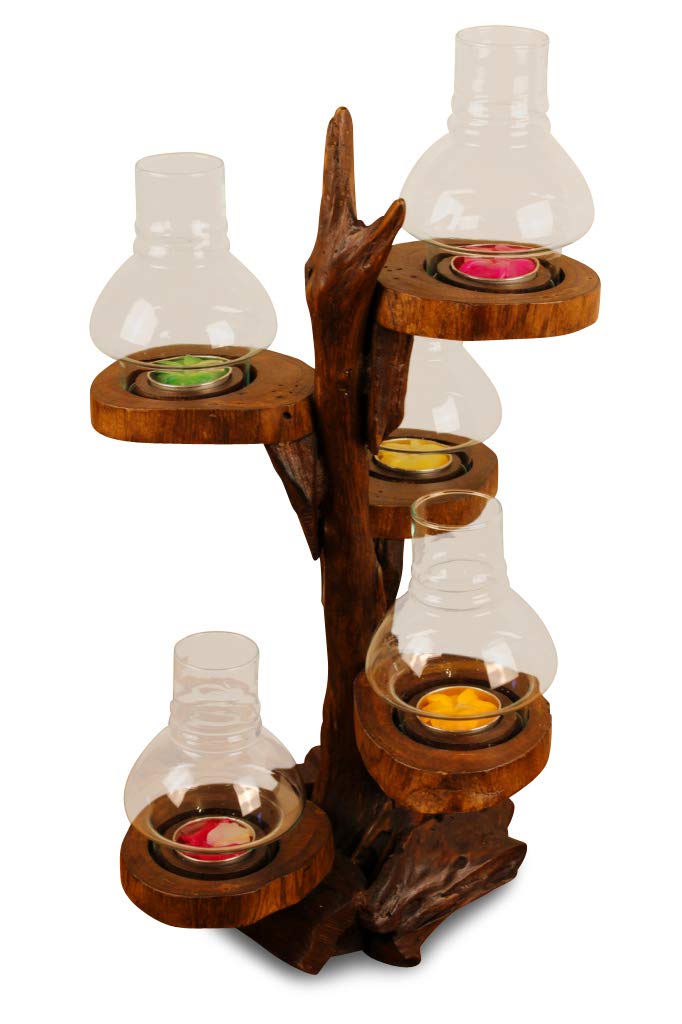 Kerzenständer Baum - Windlicht in Baumoptik - 2 bis 5 Lichter mit Glasaufsatz und Kerze - Teelichtha