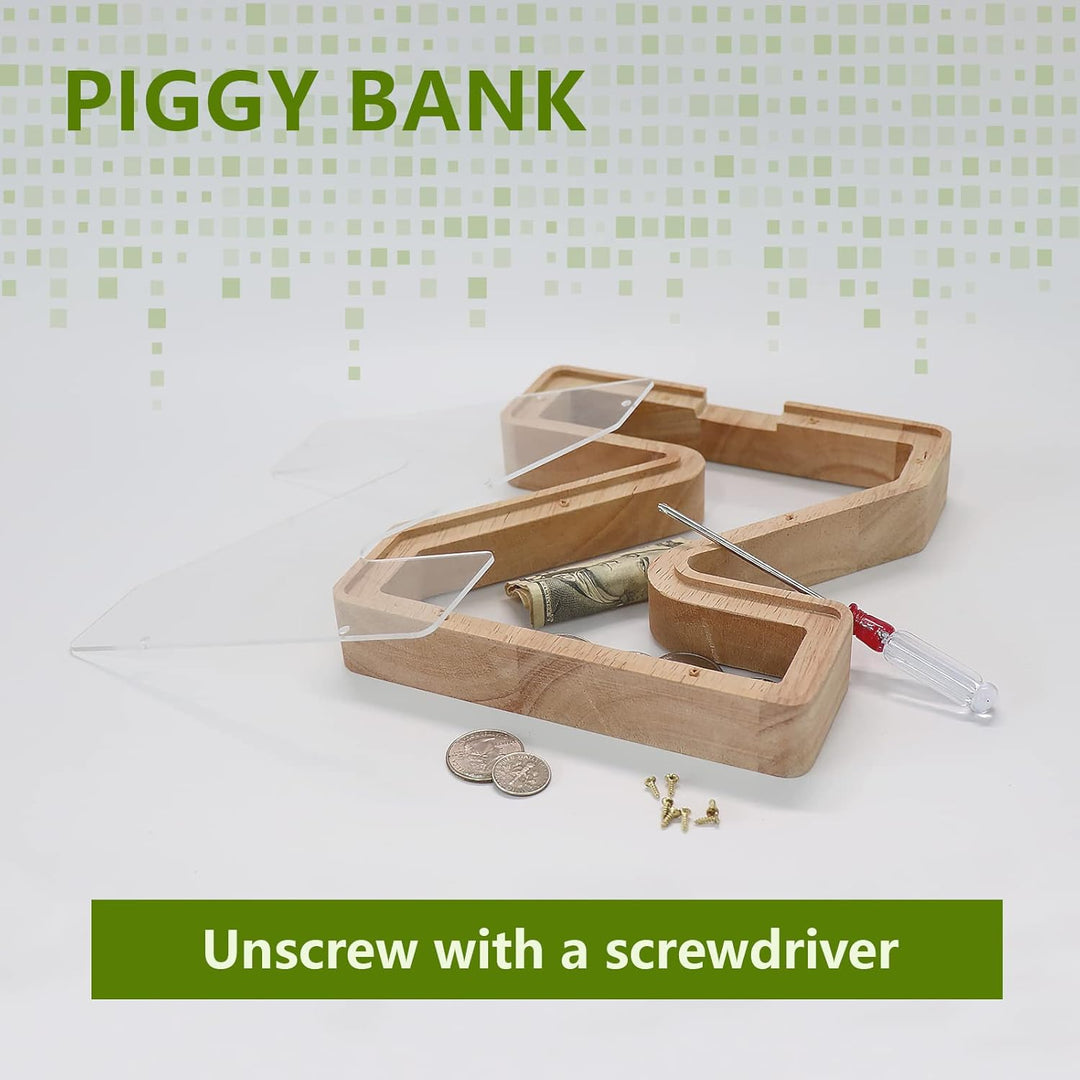 DBPBToU Spardose aus Holz Buchstaben, Sparschwein Durchsichtig für Kinder, Sparbox Personalisierte,