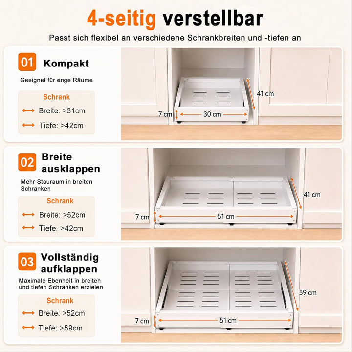 PNNP Teleskopschublade Ausziehbar Küche Schublade: Breite Verstellbar 32-53 cm Mit Selbstklebende Au