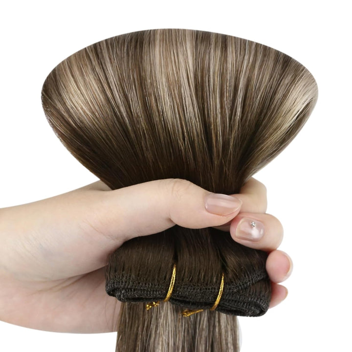 Ugeat Lang Echthaar Extensions Tressen 55cm Balayage Braun Haartressen Echthaar Extensions Ombre Dun