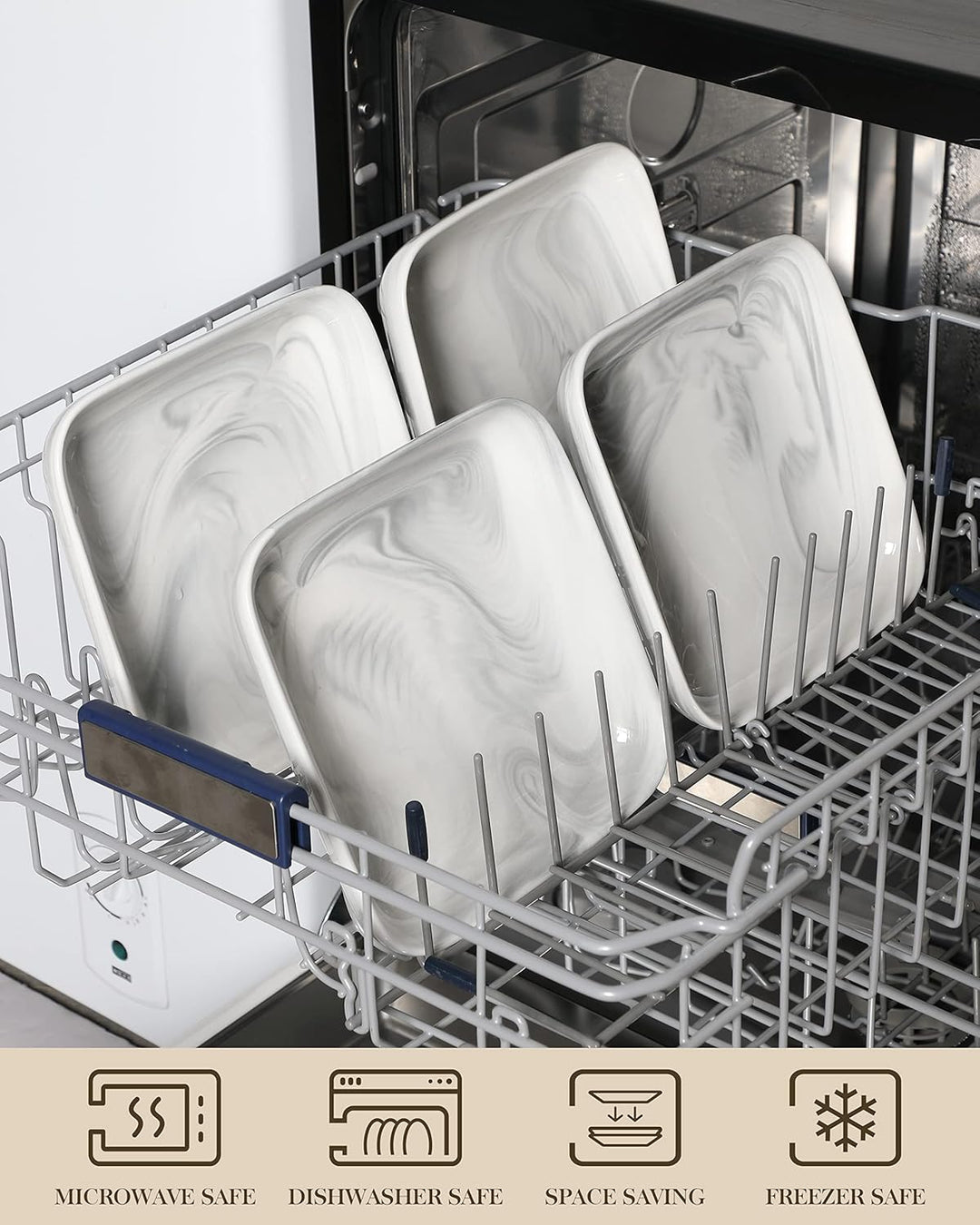 MALACASA, Serie Ivy, 4 teilig Set Marmor Porzellan Speiseteller Pastateller, Kuchenteller Desserttel