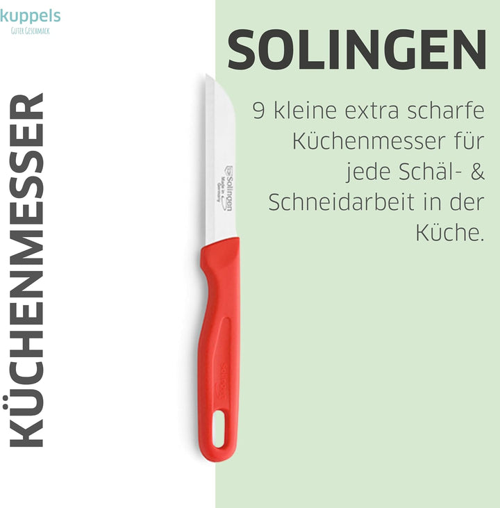 Kuppels SOLINGEN Küchenmesser Set 9 teilig rot, Scharfe Küchenmesser aus 420HC Stahl, Gemüsemesser S