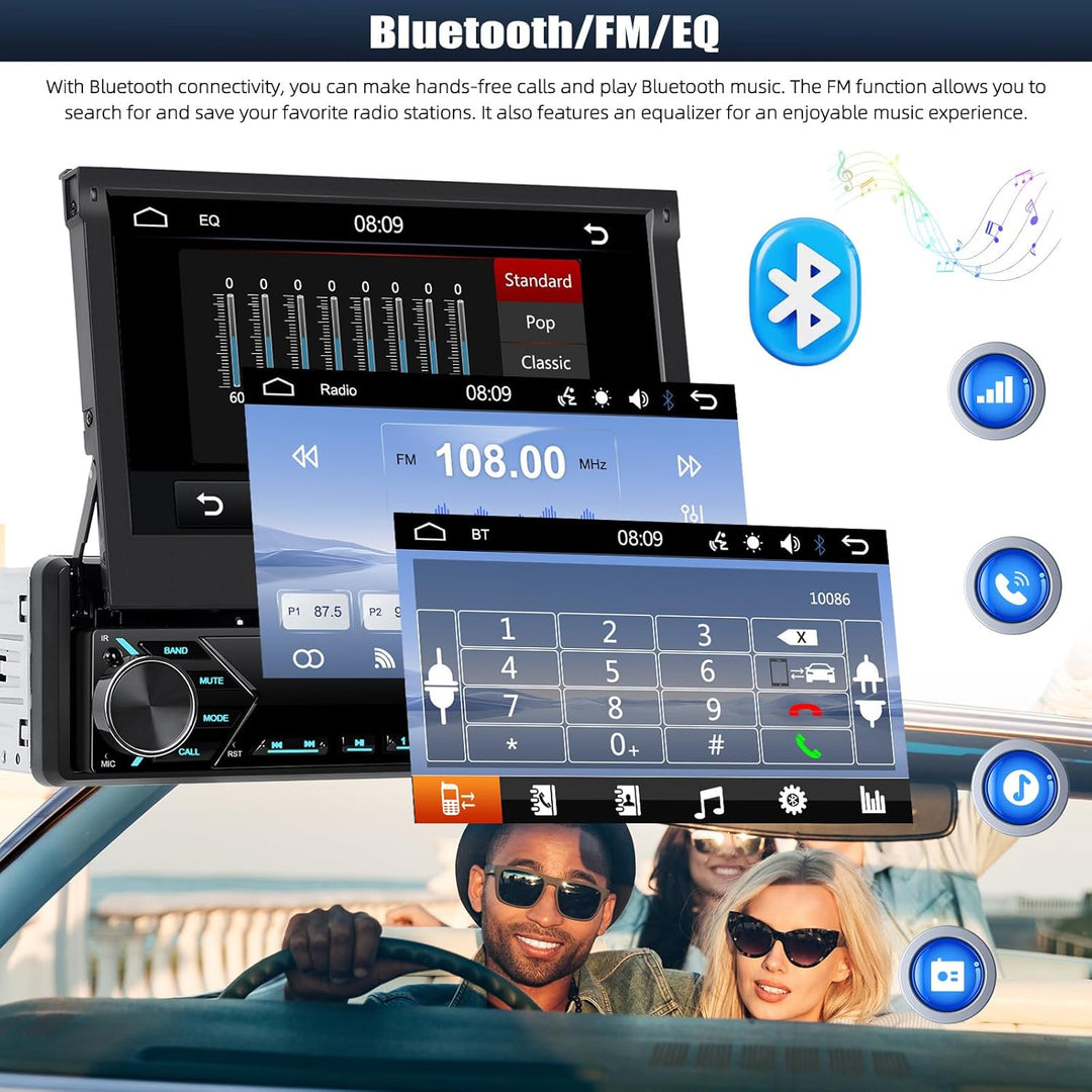 CAMECHO 1 DIN Wireless Carplay Android Auto, 7 Zoll Auto Bildschirm Videoausgang/AUX-IN/FM/TF/Mirror