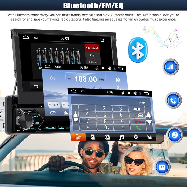 CAMECHO 1 DIN Wireless Carplay Android Auto, 7 Zoll Auto Bildschirm Videoausgang/AUX-IN/FM/TF/Mirror