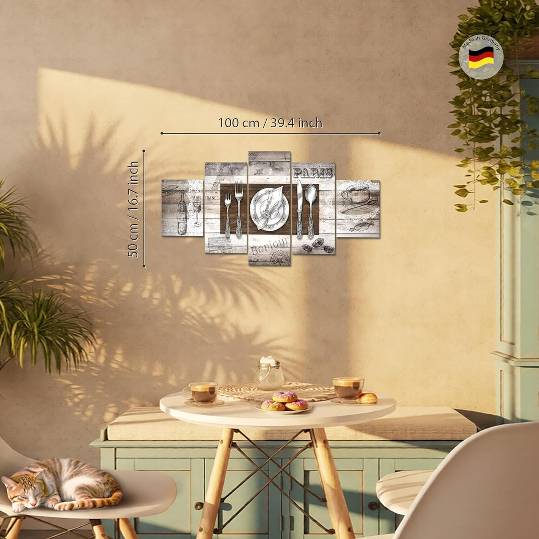 Runa Art Wandbilder Küche Abstrakt 5 Teilig Bild auf Vlies Leinwand Deko Esszimmer Küchenbilder Kaff