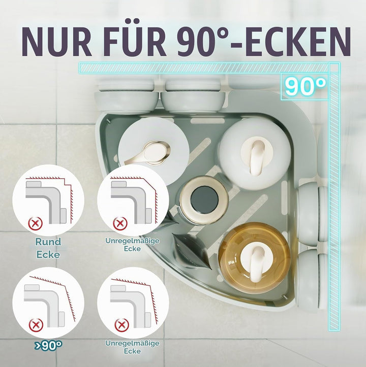 TAILI Duschablage Ohne Bohren,Einstellbar Ecke Dusche Caddy Saugnapf 2er Set Dusche Zubehör mit Hake
