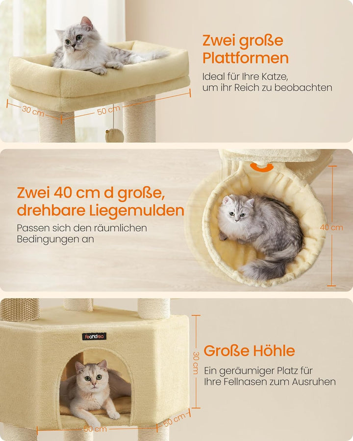 Feandrea Kratzbaum, mit warmen Decken, für grosse Katze, Katzenbaum, 2 Katzenbürsten, 11,1 cm d Dick