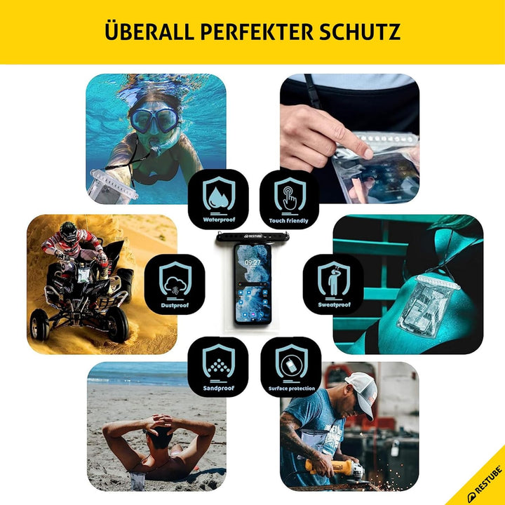 Restube wasserdichte Handyhülle, IPX8 Unterwasser Handyhülle für Schwimmen, Dry Bag Handy Lanyard Hü