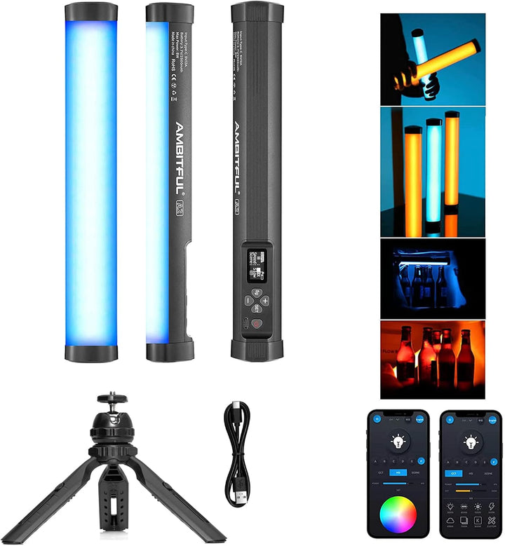 AMBITFUL A2 Vollfarbiges RGB-Röhrenlicht, CRI 95 TLCI 97 Genaue Farbe, 2500K-8500K, RGB CCT HSI Modu