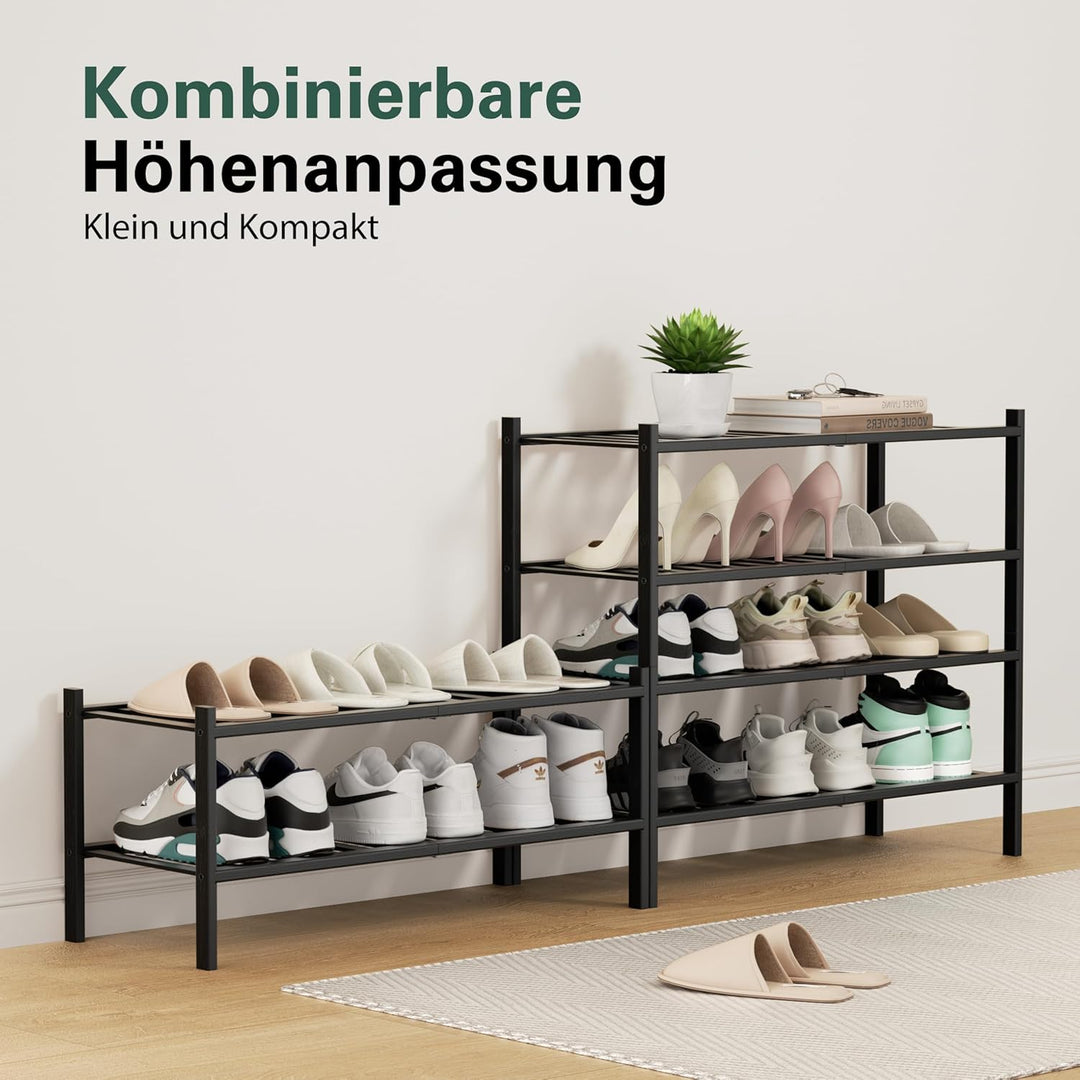 Schuhregal aus Bambus, Schuhablage mit 2 Ebenen, 68 x 28 x 32 cm, Erweiterbar Stapelbar, Schuhschran