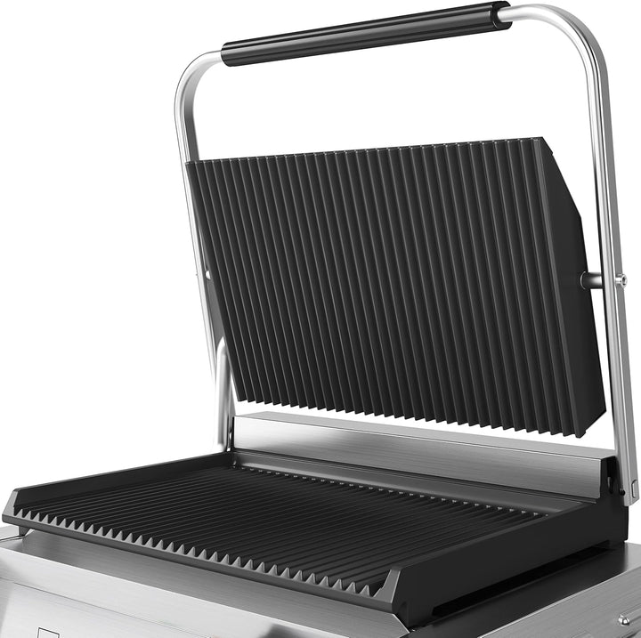 METRO Professional Kontaktgrill SINGLE GPG1201, 3000 W, Rostfreier Stahl, geriffelte Grillfläche, Fe