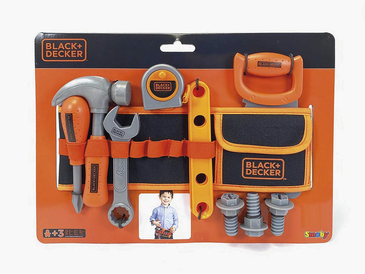 Smoby 360192 Black und Decker Werkzeug-Gürtel, Verstellbarer Gurt, 14 Zubehörteile Black & Decker We