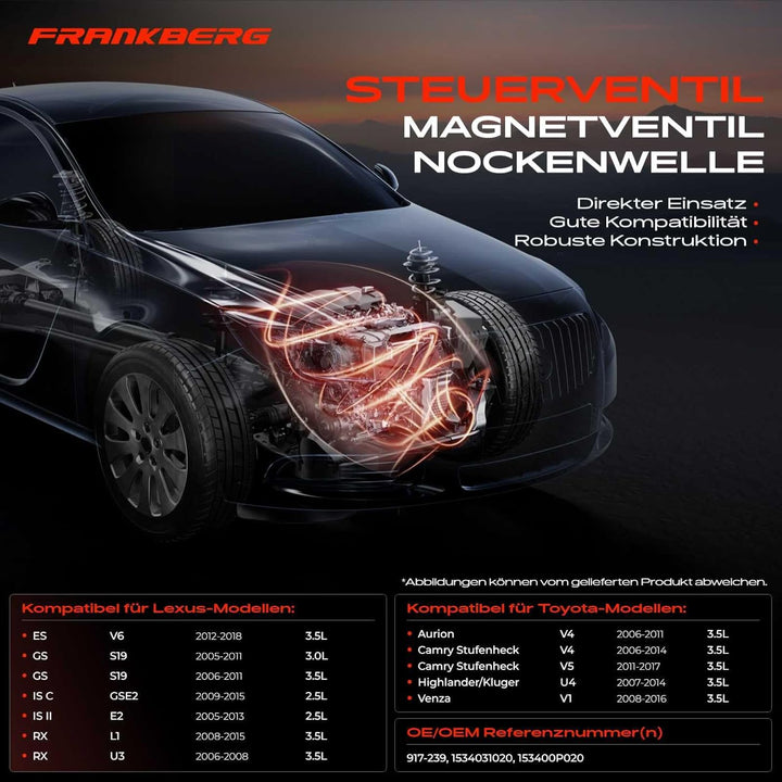 Frankberg Steuerventil Nockenwellenverstellung Kompatibel mit ES V6 GS GRS19 S19 IS C GSE2 IS II ALE