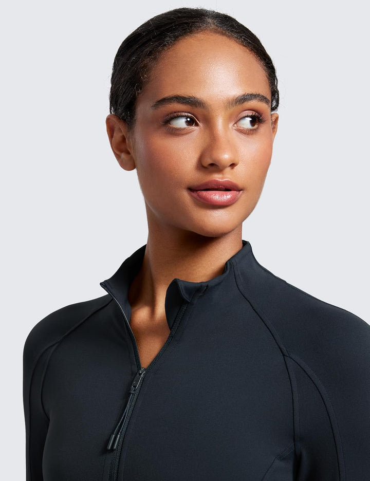 CRZ YOGA Damen Butterluxe Full Zipper Sport Jacke Zip Tasche Crop Running Laufjacke Gym Langarmshirt