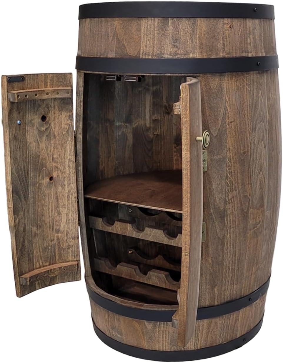 weeco Fassbar mit Tür und Weinregal. Hausbar Weinrack 80 cm. Rustikaler deko Barschrank Weinständer