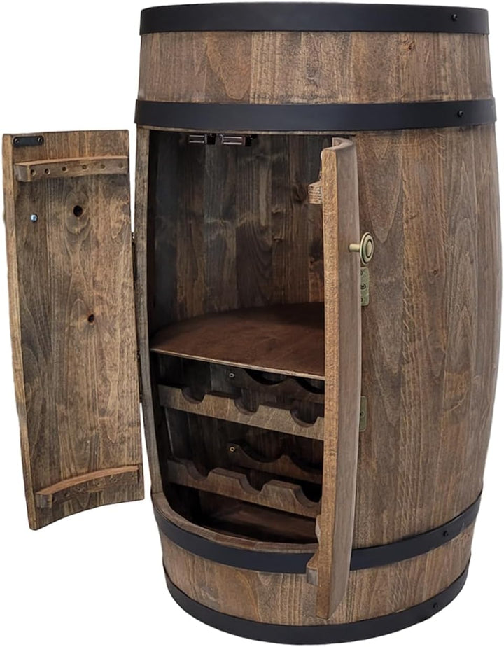 weeco Fassbar mit Tür und Weinregal. Hausbar Weinrack 80 cm. Rustikaler deko Barschrank Weinständer