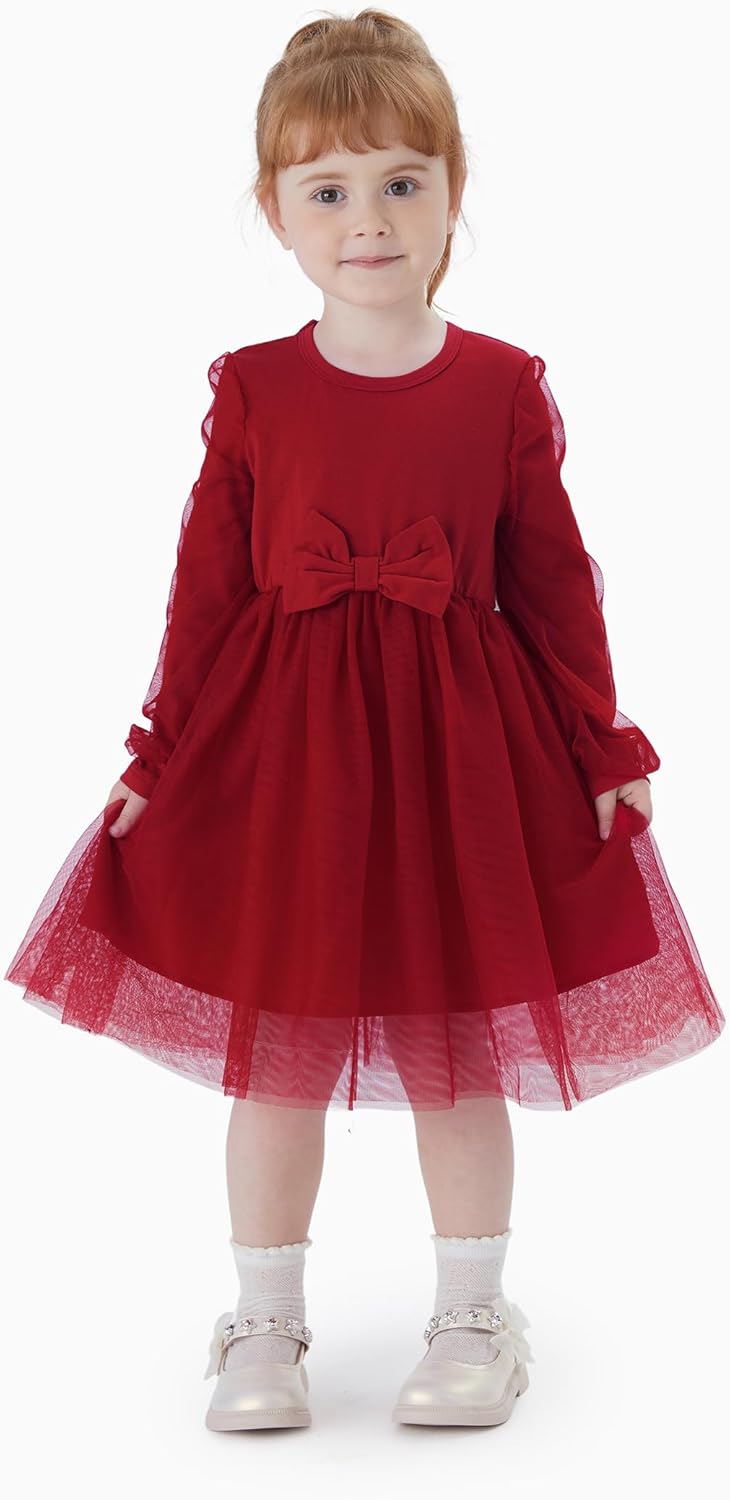 PATPAT Familien Outfit Set Langarm - Partnerlook Mutter Tochter Kleid,Mama Kind Kleider Prinzessin F