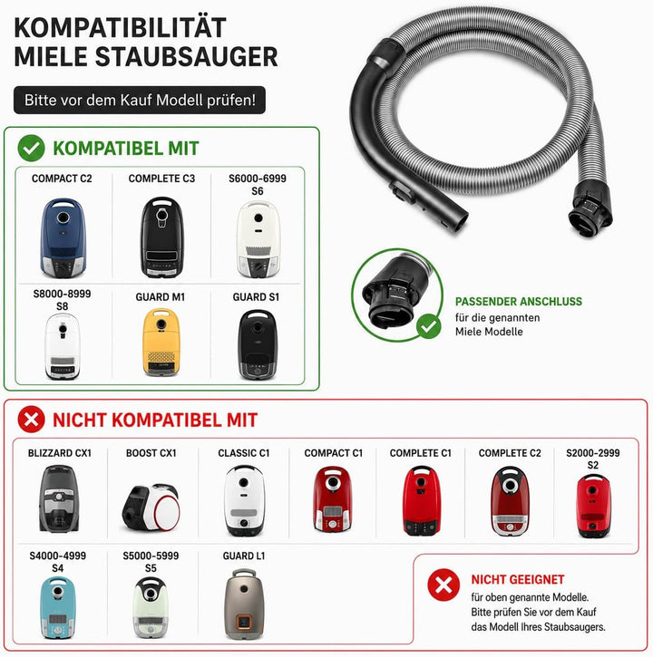 Saugschlauch kompatibel mit Miele Complete C3 Serie - Staubsaugerschlauch inkl. Handgriff für Bestle