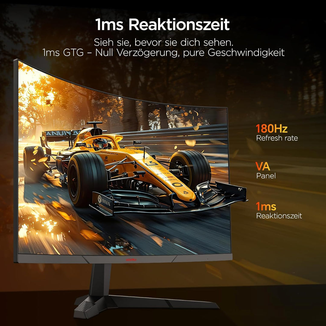 KOORUI Gaming Monitor 27 Zoll, 1800R Gebogene Oberfläche, 2560X1440 (QHD) Bildschirm, 144 Hz 1 ms, D