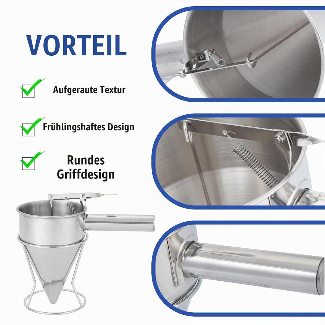 Pfannkuchen Teigspender Teigportionierer, 1200ml Edelstahl Kuchenspender mit Deckel &amp; 4 Ersatzdüsen
