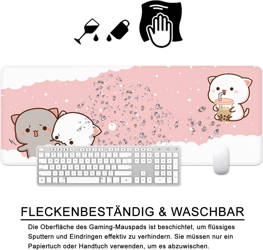 Katzen Mauspad Rosa Schreibtischunterlage Süss 80x30x0.3cm Kawai Gross Mousepad XL & Desk Pad (Süsse