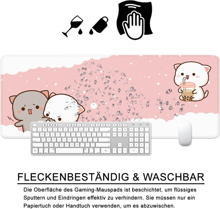 Katzen Mauspad Rosa Schreibtischunterlage Süss 80x30x0.3cm Kawai Gross Mousepad XL & Desk Pad (Süsse